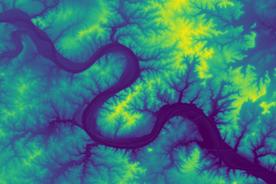 Elevation map with detailed topographic contours